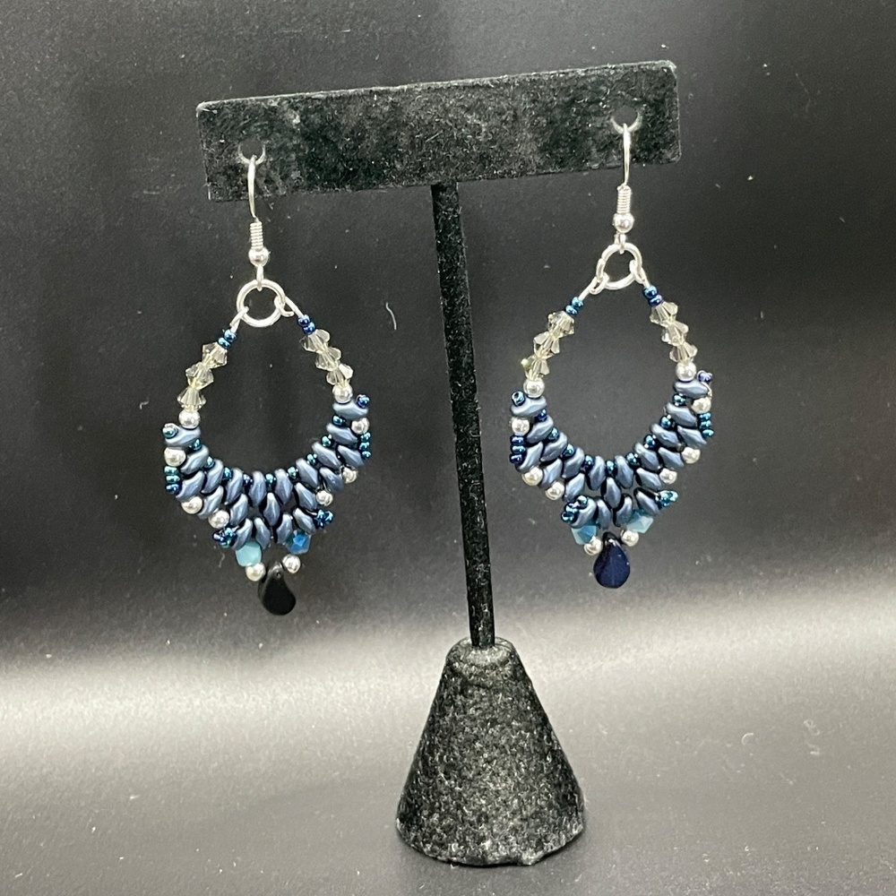 Czech Glass Bead Stitched and Wired Beaded Teardrop Pierced Earrings